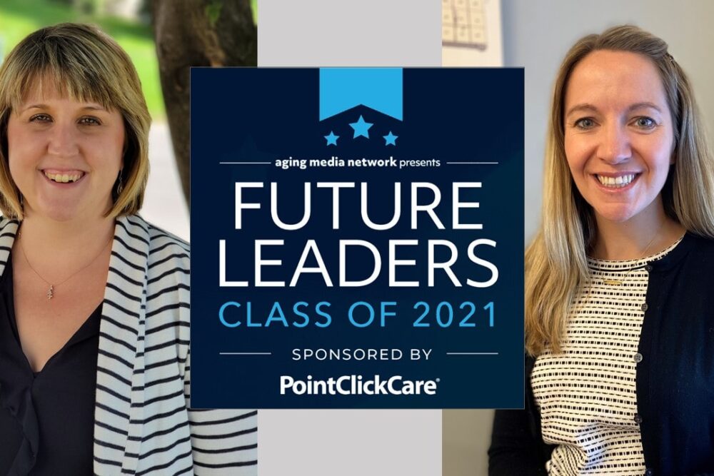 Female vice-presidents smiling with text box that indicates future leadership in Hospice