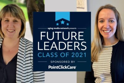 Female vice-presidents smiling with text box that indicates future leadership in Hospice