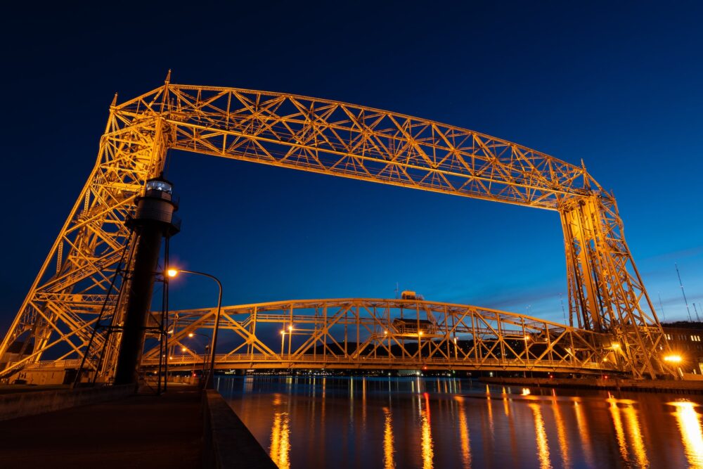 Duluth Lift Bridge with dark sky in the back