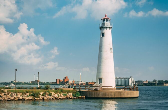 Milliken State Park and Harbor's Lighthouse in Detroit, Michigan