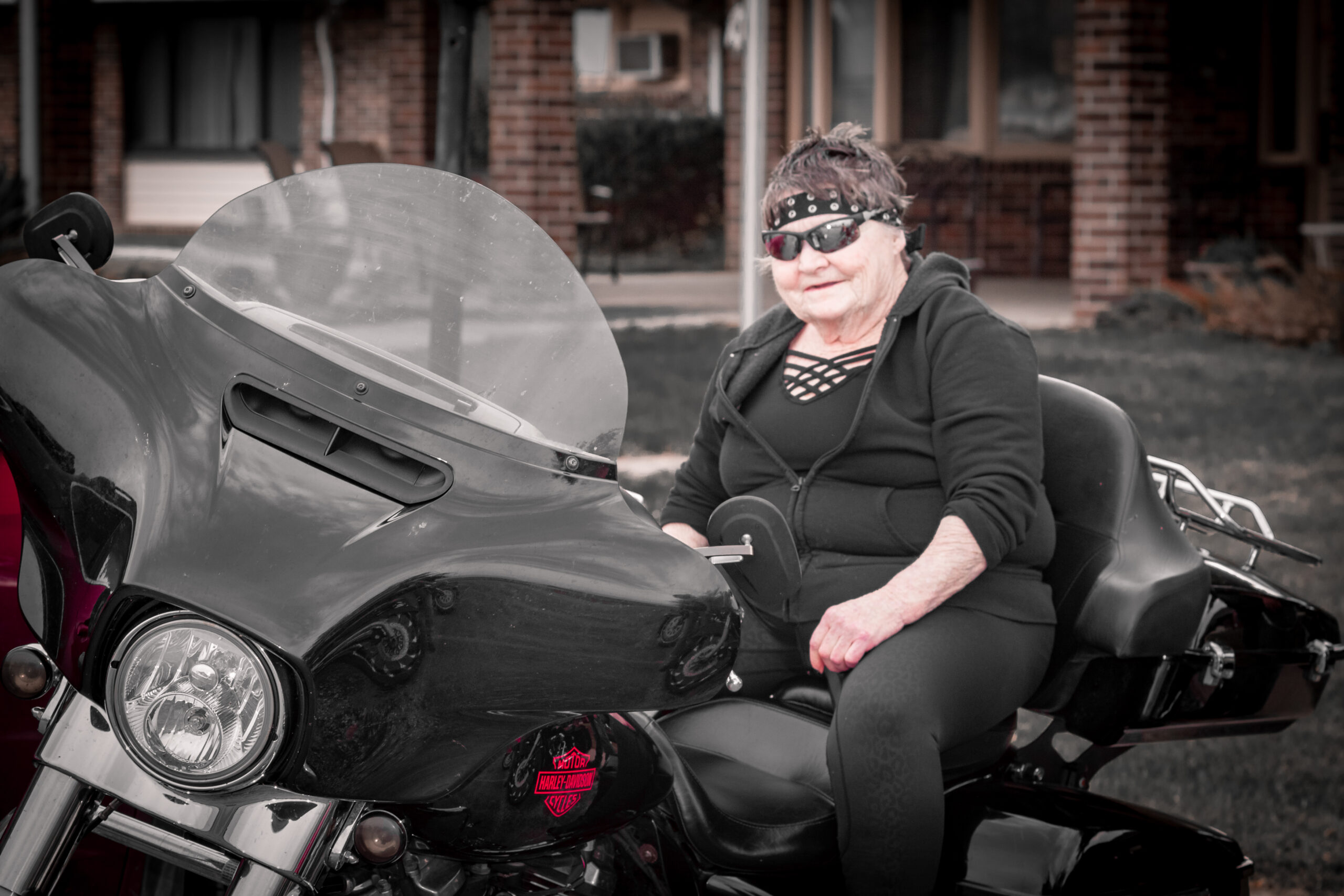 Donna on Harley motorcycle